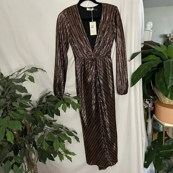 NWT Ramy Brook Sutton Metallic Navy Combo Maxi Dress 2XS